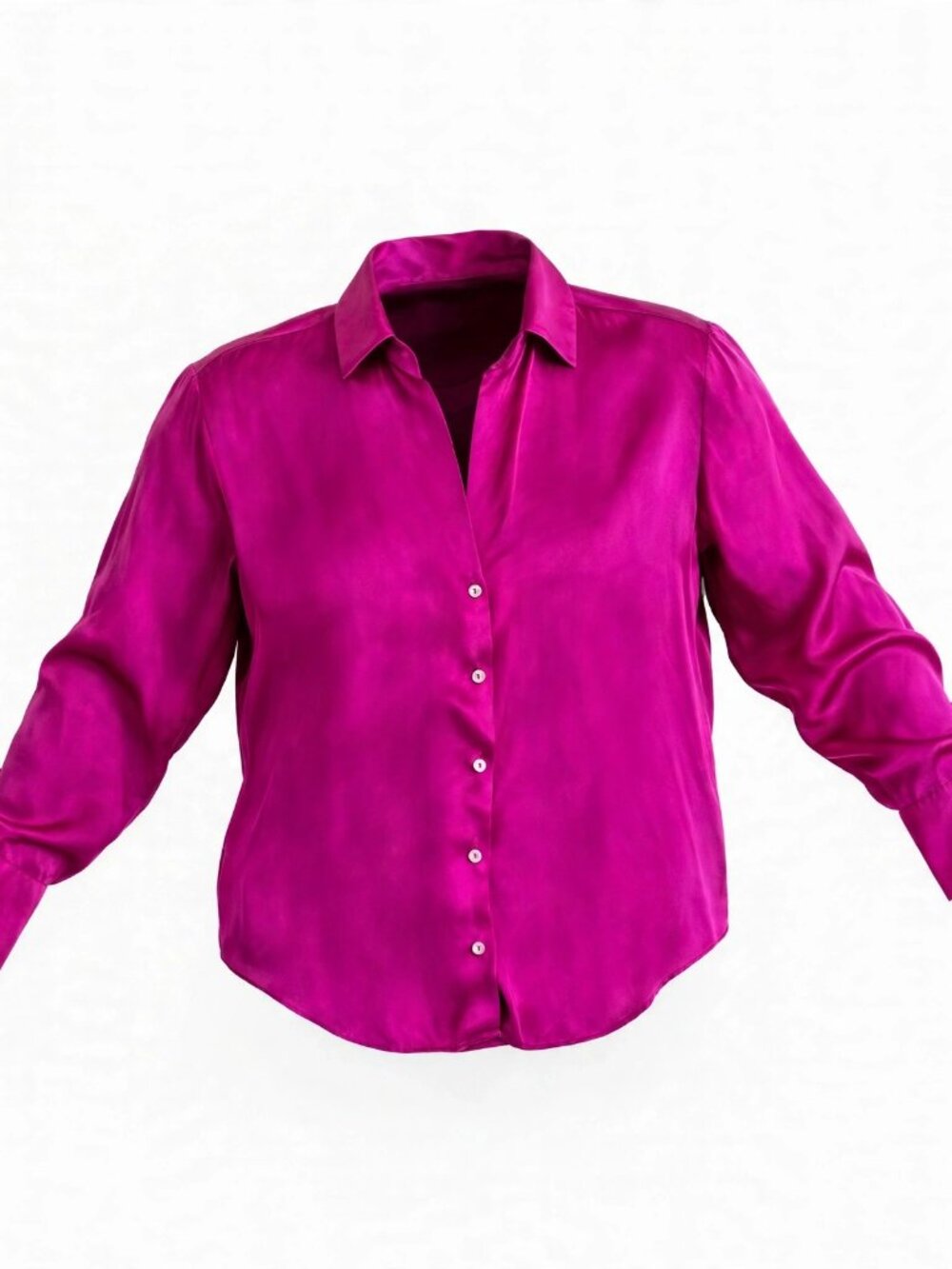 Zara Fuchsia Satin Button Down Shirt Long Sleeve Size M